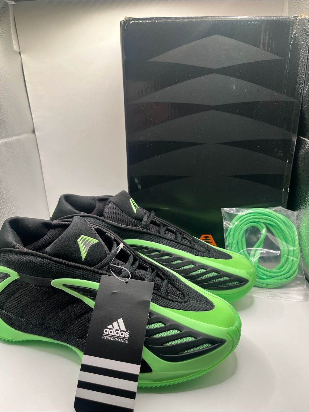 Adidas Anthony Edwards 2 J New 5 Black & Lime Burst Green Performance Sneakers